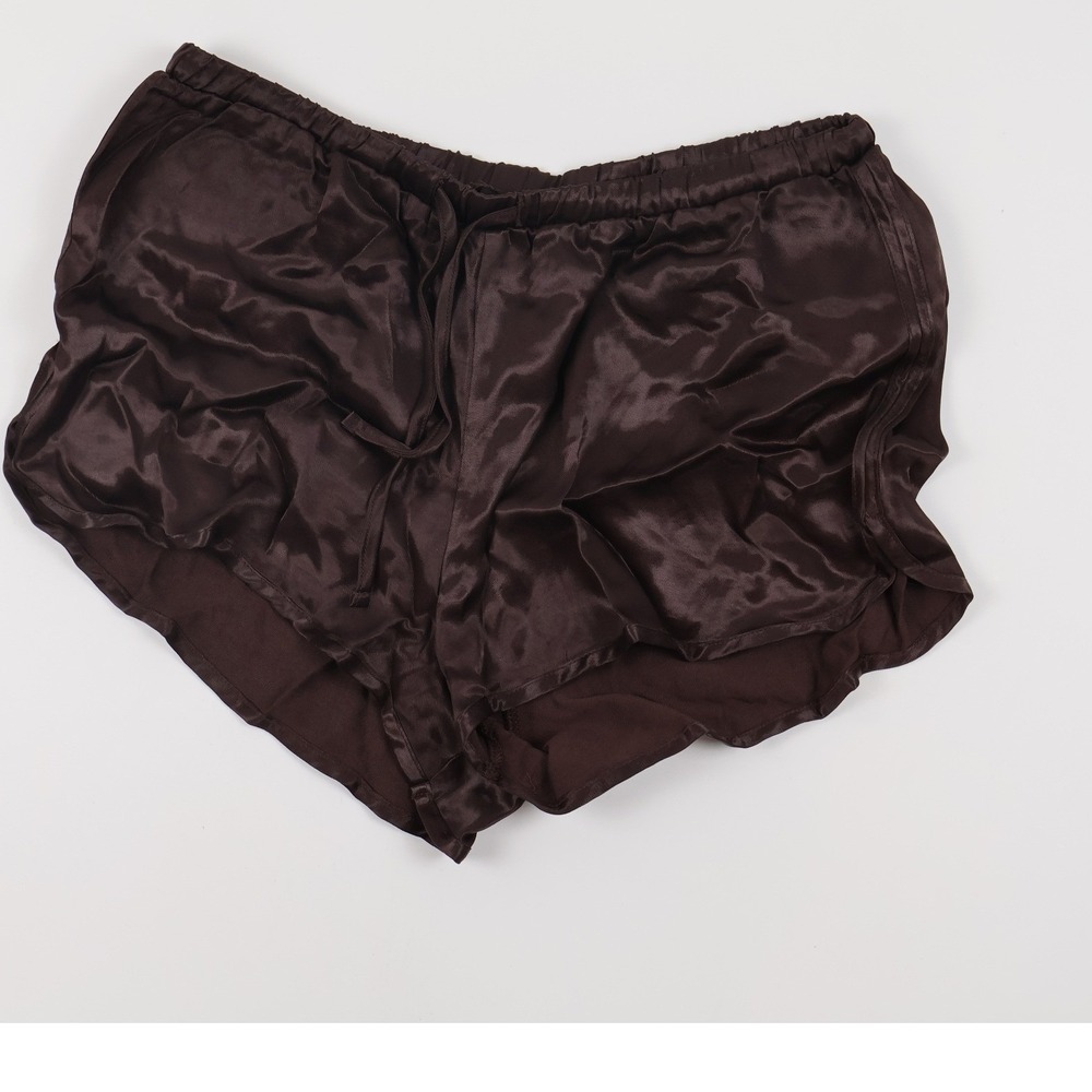 ASOS Design Satin Lounge Shorts Chocolate Brown Solid Small Viscose Rayon